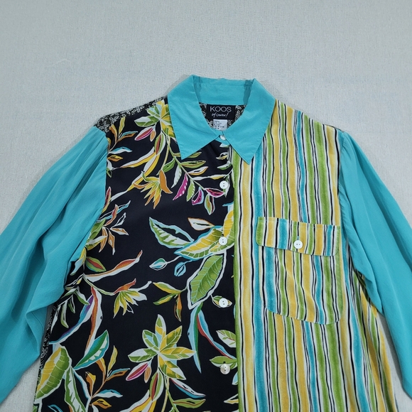 Koos of Course! Silk Blouse Womens M Mix Prints Floral Ditsy Button Up Vintage - Picture 2 of 9